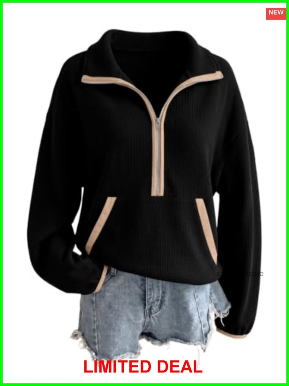 Lightweight Mock Neck Half Zip Pullover Sweatshirt Oversized Drop Shoulder